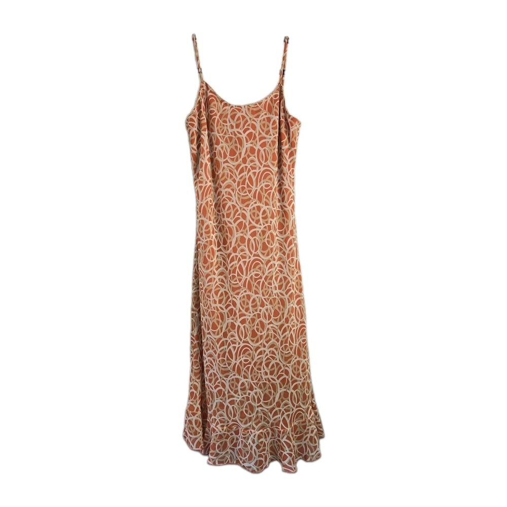 Vintage Y2K Chesley USA Midi Slip Dress Womens Large Geo Print Lined Flounce Hem